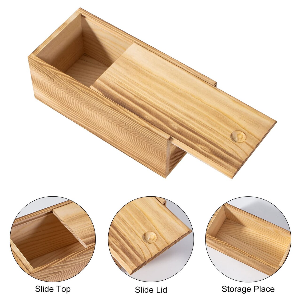 Vintage Wood Box with Slide Lid, 7.8'' x 3.9'' x 3.1'' Keepsake Storage Wooden Box, Rustic Wood Gift Boxes for Art Hobbies, DIY Lovers, Desk Organizers, Cards and Home Decorations